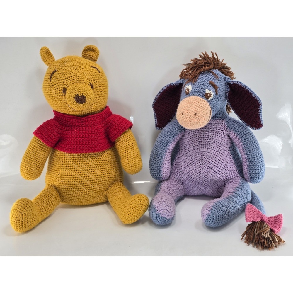 2 Lot VINTAGE Handmade Crochet Disney's Winnie The Pooh & Eeyore Stuffies- Large
